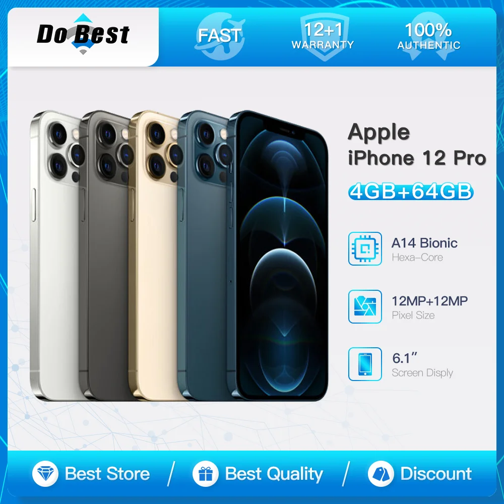 Apple iPhone 12 Pro 5G téléphone portable 6.1 "Super Retina OLED 128GB/256GB/512GB ROM NFC A14 bionique hexa-core débloqué téléphone portable IOS